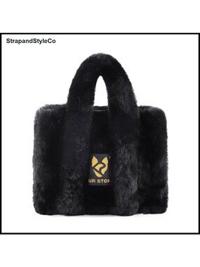 Large Plush Faux Fur Tote Bag Fuzzy Shoulder Handbag Big Capacity Satchel